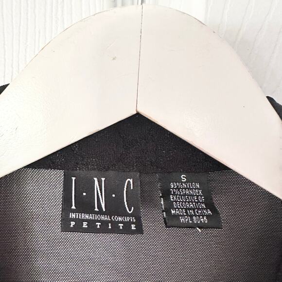 INC Petites Vintage Black Mesh Lace Sequin Trim Collared Buttondown Blouse Small - Picture 2 of 8